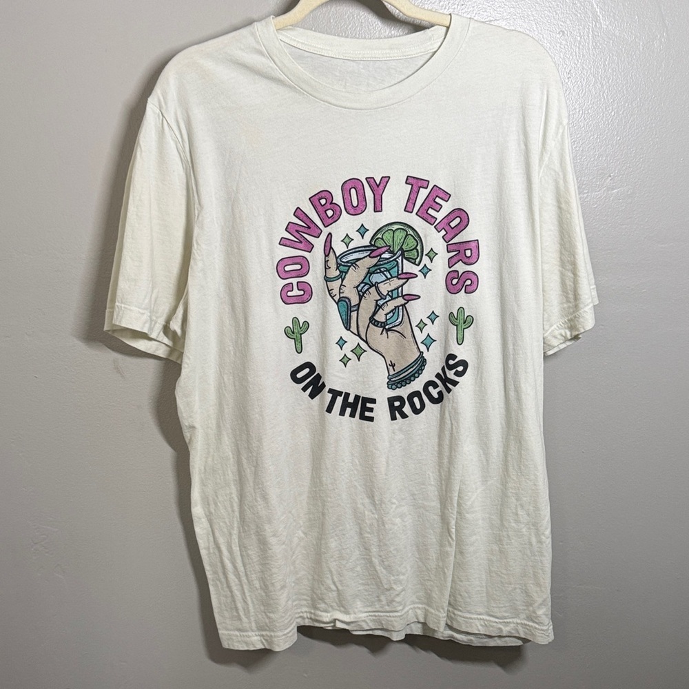 Amazon White Graphic Tee - Cowboy Tears Design